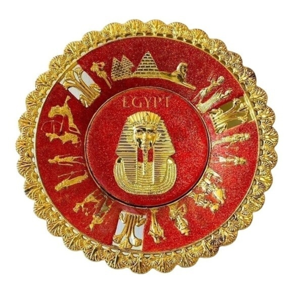 Egyptian Pharaoh Metal Souvenir Plate 6.75" Vintage Wall Decor Collectible Egypt